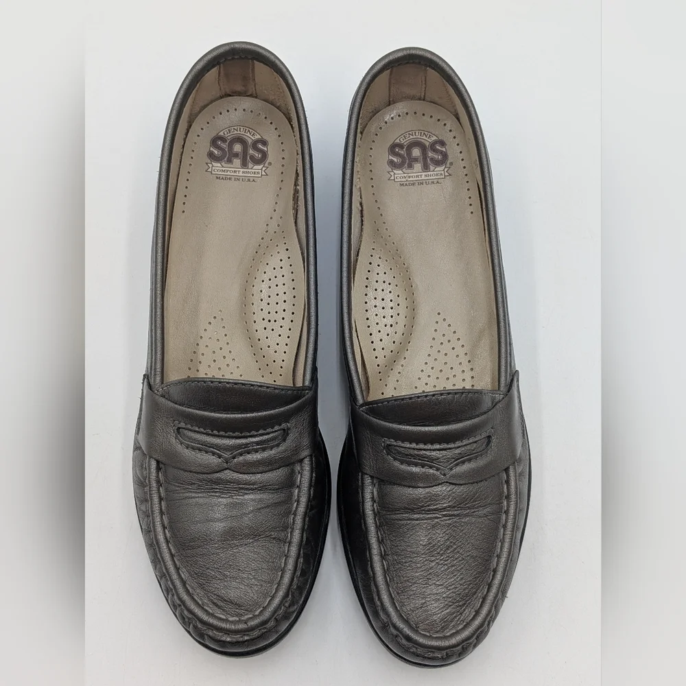 SAS Tripad Comfort Women's Sz 6M Charcoal Leather Loafers Tripad System Insoles - Picture 11 of 17